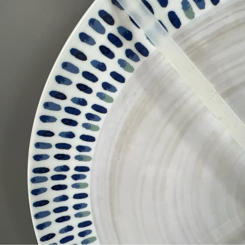 Sigrid Olsen Melamine Dinner Plates Modern Blue White Grey Pattern Set of 4 NEW